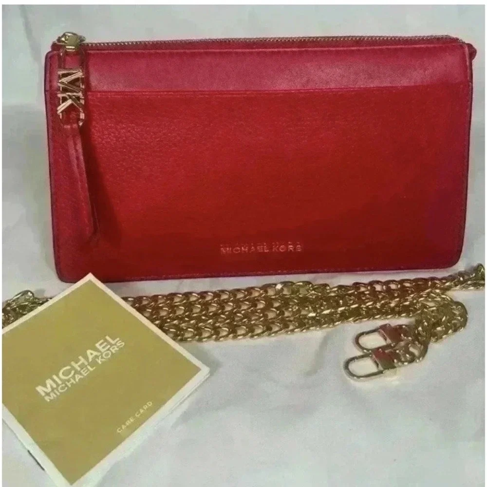 Michael Kors Empire Crimson Red Leather Convertible Crossbody Bag 32H3G8EC7L
